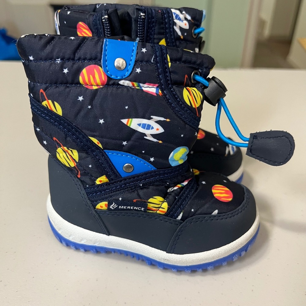 Merence Toddler Kids Space Rocket Snow Boots Blue Winter Shoes Size 22 6 Toddler